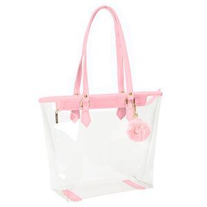 5236 Large Clear Bag Transparent Shoulder Handbag with Plush Pendant pink